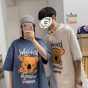 Herr t-skjortor nisch designkänsla sommarkläder ins tecknad söt kort ärm t-shirt kvinnlig koreansk lös student halvklass