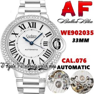 AF WAF902035 CAL.076 Automatisk mekanisk kvinnors klocka 33mm vit textur Dial Roman Markers Diamond Bezel Leather Strap 2022 Super Version Ladies Eternity Watches