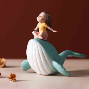 Oggetti decorativi Figurine Decorazione ragazza balena nordica cartone animato creativo ornamenti per la casa camera da letto soggiorno artigianato T220902