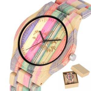 Orologi da polso Cinturino in bambù di alta qualità Orologio in legno di colore unisex per coppia Delicato quadrante grande con motivo a bambù Orologi in legno Ragazzi Ragazze