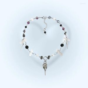 Kedjor kvarts skalle h￤nge halsband gotisk p￤rlstav silver rosenkrans uttalande kvinnor
