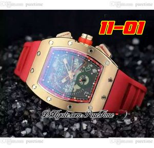 2022 11-01 A21J Automatisk herrklocka Rose Gold Black Skeleton Dial Big Date Red Rubber Strap 6 Styles Watches Puretime D4