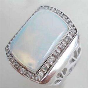 Ogromny biały ogień Opal Silver Crystal Pierścień męski rozmiar p