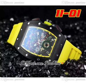 2022 11-01 A21J Automatisk herrklocka PVD-st￥l All Black Skeleton Dial Big Date Yellow Rubber Strap 6 Styles Watches Puretime E5
