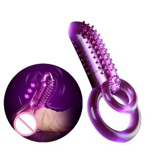 Sex toy massagers Silicone Flexible Vibrating Penis Rings Clitoris Stimulator Vibrator Double Ring Delay Ejaculation Ring Cock Male Adult