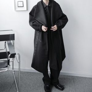Men's Wool Men's & Blends Male Japan Korea Streetwear Jacket Overcoat Windbreaker Loose Casual Woolen Long Coat Trenchcoat Autumn