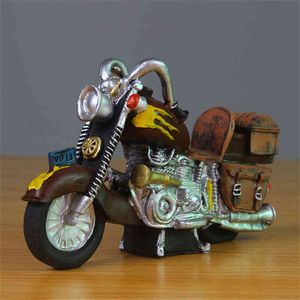 Estatuetas decorativas resina de motocicleta nostálgica Piggy Bank Home Móveis para casa de motocicletas decoração de desktop resina artesanato sala de estar infantil presente