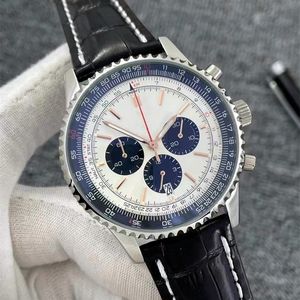 Męski kwarc Chronograph Aviation Piloci Oglądaj czarny skórzany zielony niebieski 47 mm