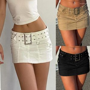 Skirts Women Sexy Low Waist Bodycon Mini Jeans Micro Skirt With Pockets Harajuku Goth Punk Solid Color A-Line 90s Aesthetic Vintage