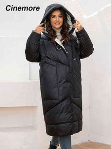 Women's Down Parkas Cinemore Winter Jacket Women Coat 2022 Casual Overdimensionerad långa varma parkor med huva djupa fickor Stylish Clothing Female C1991 T220902
