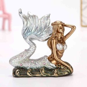 Estatuetas decorativas resina sereia figura shinestone Sea Maiden Girl Miniature Fairy Tale Car personagem de ornamento Decor Handcraft Presente para namorada