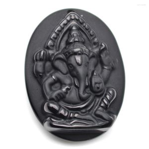 Anhänger Halsketten Natürlicher schwarzer Obsidian Stein geschnitzter Elefant Ganesha Buddha passende Halskette buddhistische Schmuckherstellung