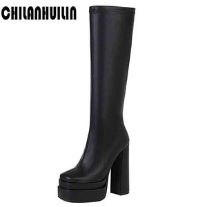 Boots Designer Women Shoes Autumn Winter Chelsea High Heel Female Layer Platform Knee Love Leather Driving Snowboots 220903