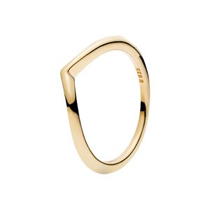 Yellow Gold plated Polished Wishbone Ring Women Mens Wedding Jewelry For pandora 925 Silver girlfriend gift Rings Set with Original Box