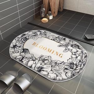 Teppiche Blumen-Badezimmermatte im nordischen Stil, weicher, elastischer Teppich, rutschfest, absorbiert Wasser, Dusche, Schutzboden für Badezimmer