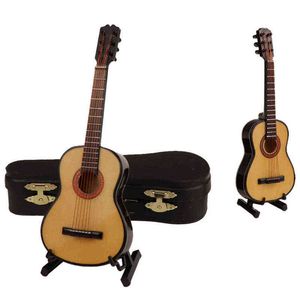 Декоративные предметы статуэтки деревянные музыкальные инструменты коллекция декоративные украшения мини -гитара с поддержкой миниатюрной модели подарки T220902