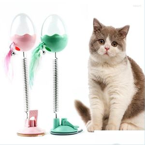 Cat Toys Cat Toys 1Pc Dog Tumbler Toy Leaking Ball Stick Interactive 3Colors With Sucker Spring Feather Flash Bell Swing Homeindustry Dhaf8