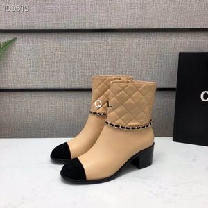 Designer Luxury ankle boots classic lady coco booties woman fashion Motorcycle boots chunky heel Embroidery shoes lambskin high cut sneaker nude with chain