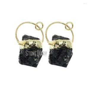 Pendanthalsband PM38077 Tin Black Tourmaline Gold Plated Solded Free Form Rustic Raw Stone Jewelry