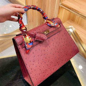 designer bags Women Handbag Genuine Leather Bags Shoulder Fashion Plain Calf Ostrich Skin Lock Key Hasp Artwork Hand AOYS YVDU