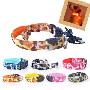 Dog Collars Pet USB Puppy Rechargeable Led Adjustable Luminous Nylon Necklace Night Safety Flashing Glow Camouflage Collar S202272