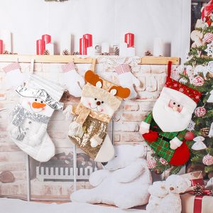 Meias de Natal Meias Papai Noel Snow mann Snow Elk Glitter Gift Tree Christmas Ornamentos pendurados em casa Sacos de doces de decoração de casa YFA3341