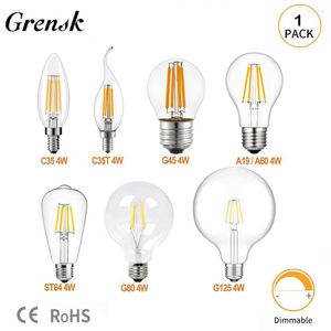 GRENSK C35 W W LED Filament Bulb E27 Dimbable Retro Edison Lampen E14 V K Vintage kaarslicht Globe Lighting Home Decor