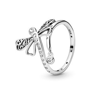 Anello libellula scintillante Autentico argento sterling da donna, regalo di nozze, gioielli per anelli di fidanzamento con diamante pandora CZ con scatola originale