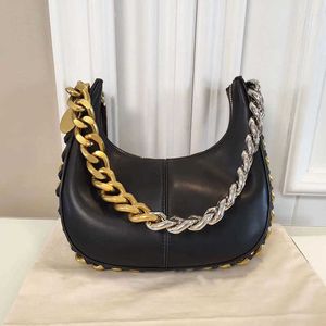 Elegant Women's Handbag Vintage Ivory/Black Genuine Leather Shoulder Bag With Zipper And Chain Detail, Hobo Underarm Fashion Accessory