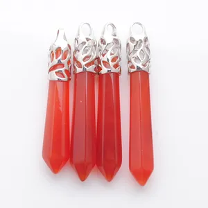 Pingentes de pedra natural pilar hexagonal pingente vermelho ágata cura os encantos para jóias de colar n3010