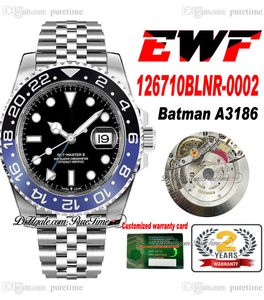 EWF GMT Batman 12671 A3186 Relógio automático masculino azul cerâmica moldura mostrador preto 904L aço JubileeSteel pulseira Super Edition Puretime A1