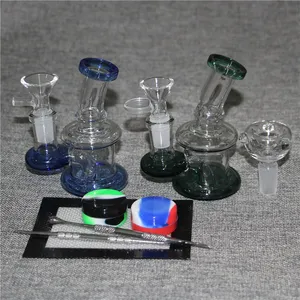 Hookahs Glass Bong Pipes Heady Mini bongs Dab Rigs Small Bubbler Beaker recycle oil rig With 4mm Quartz banger dabber tool silicone container mat