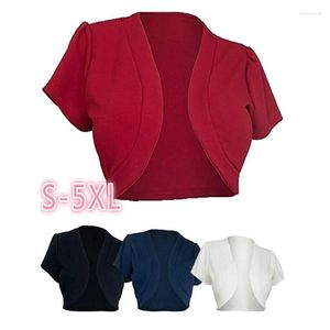 Damenjacken Plus Size 5XL Frauen kurze Ärmel kurze Jacke Damen schlanke Mäntel Oberbekleidung Bolero Achselzucken Solid Open Stitch