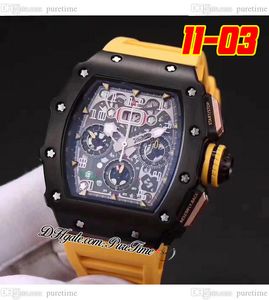 2022 11-03 A21J Automatyczne męskie zegarek Pvd stal All Black Skeleton Dial Big Date Yellow Guma Pasek 10 Style zegarki Pureteim D4