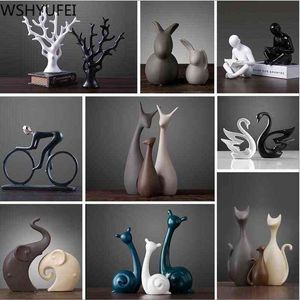 Estatuetas decorativas 1pcs vaso de animal cerâmico como o cisne veado ornamento estante de livros artesanato em casa sala de estar decoração de estatueta no escritório