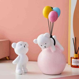 Oggetti decorativi Figurine Creativo Palloncino Orso Kawaii Room Decor Cartoon Camera dei bambini Mobile TV Decorazione della casa Artigianato in resina Regalo alla fidanzata T220902