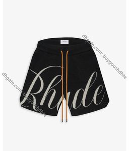 High Street Men Women 1 1 Shorts Rhude Letter Jacquard Drawstring Wool Black Shorts RD22