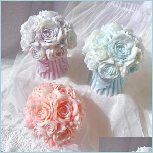 Craft Tools Craft Tools Flower Bouquet Candle Mold Table Decoration Peony Floral Pillar Sile Luxury Unique Wedding Giftc Homeindustry Dhmn5