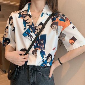 Women's Blouses Chic Teenage Shirts Loose Printed Casual Summer Chiffon Soft Girl's Blouse Corset Kawaii Clothes Women White Button Up