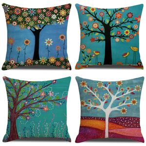 Pillow Case Set Of 4 Spring Bird Tree Throw Ers18X18 Inch Decorative Couch Cases Cotton Linen Square Cushion Ers For Livi Carshop2006 Amdeu