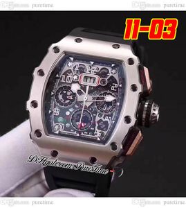 2022 11-03 A21J Automatisk herrklocka stålfodral skelettet Big Date Black Crown Rubber Strap 5 Styles Watches Puretime B2