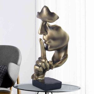 Przedmioty dekoracyjne figurki cisza to złota statua żywica abstrakcyjna twarz rzeźba rzemiosło artystyczne salon biuro ozdoby do dekoracji domu T220902