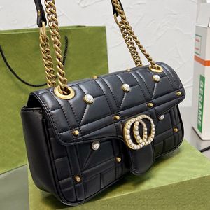 Tasarımcı Kadınlar Marmont Pearls Rivets Shouder Bag İtalya Marka Qulited Deri Crossbody Çantaları Lady Pearl Logo Messenger Çanta Lüks Tasarımcılar Çanta