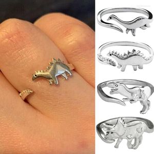 Pierścienie klastra srebrny stop, regulowany dinozaur Dragon Animal Animal Stegosaurus Pierścień biżuterii dla kobiet dziewczęta