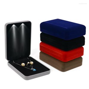 Jewelry Pouches LED Velvet Box For Ring Necklace Earring Set Gift Storage Organizer Jewellery Tray Holder Case
