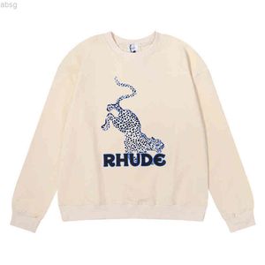 Hoodie Ins Moda Rhude Leopard Imprimir Terry Round Neck Sweater Men's Large Pullover 1k1