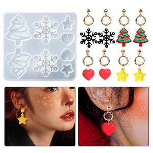 Christmas Resin Molds Xmas Tree Snowflake Heart Star Earring Pendant Silicone Mould Christmas Ornaments DIY Jewelry Making