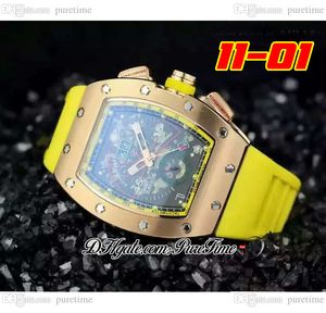 2022 11-01 A21J Automatisk herrklocka Rose Gold Black Skeleton Dial Big Date Yellow Rubber Strap 6 Styles Watches Puretime B2