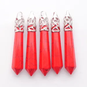 Natural Stone Red Turquoises Hexagonal Reiki Chakra Pendulum Pendants for Jewelry Making Women Necklace Accessories N3008