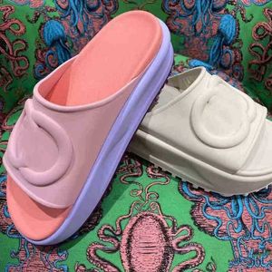 2022 Tjock botten strand tofflor mode sommar kvinnor nya eva tjock suled miami bilder designer sommar platt sandaler hus rosa vit med originallåda